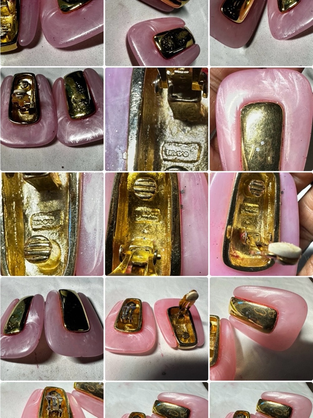 Vintage Pink Lucite Clip-On Earrings with Gold Plates/wear/tear